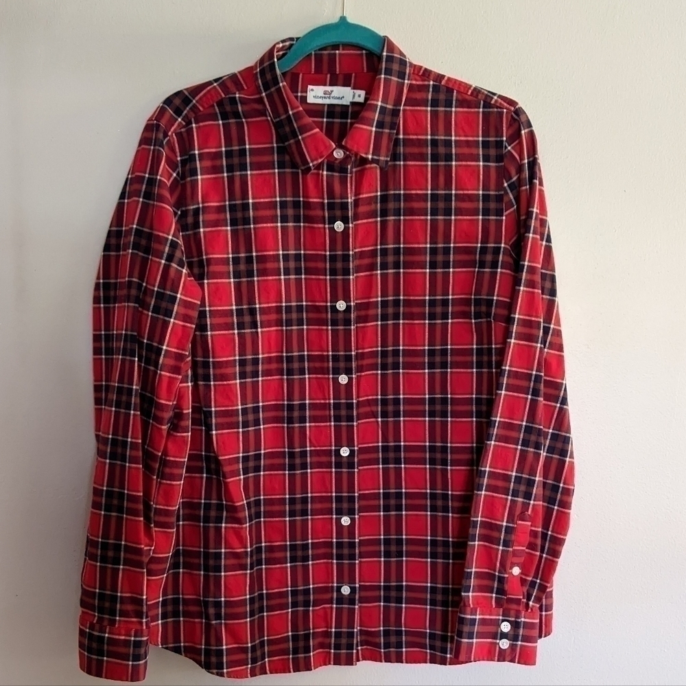 Vineyard Vines Red Plaid Weekend Button Down Cotton Shirt Size 16